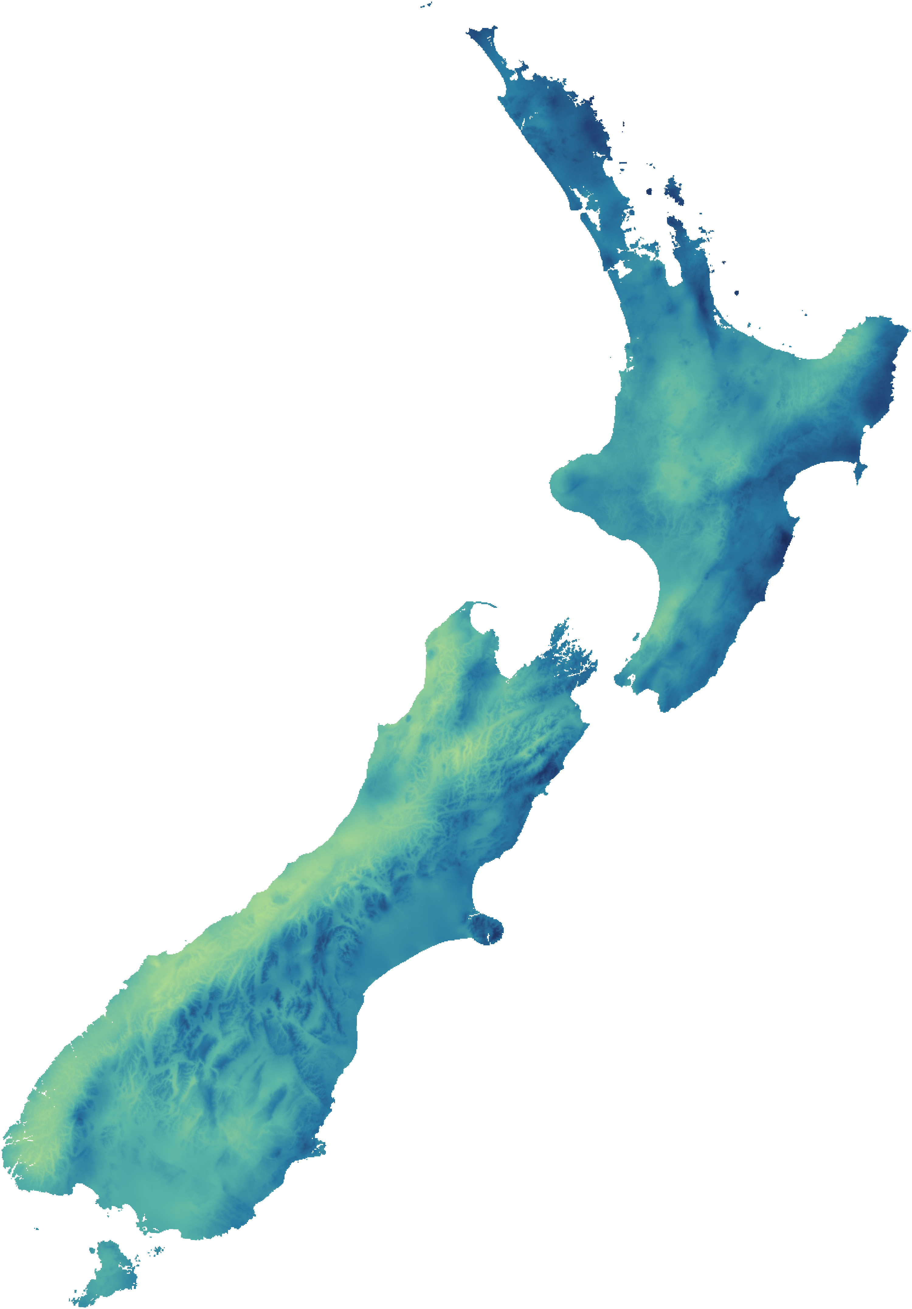 Year-to-year variation in the wettest day’s rainfall across New Zealand, showing the native 1 km terrain detail.